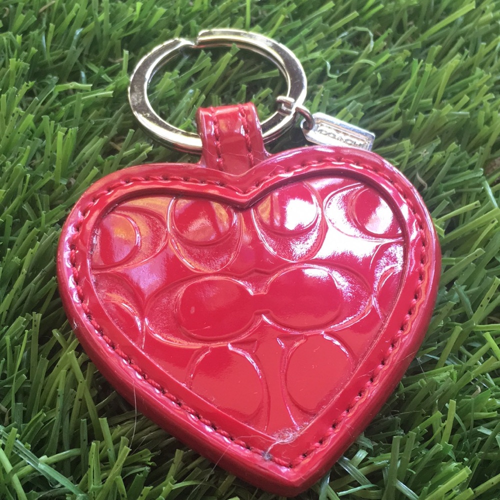Red leather COACH heart mirror key ring